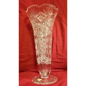 Nachtmann Bleikristall Crystal Vase 14" Hobstar,trumpet, fluted, sawtooth,cane